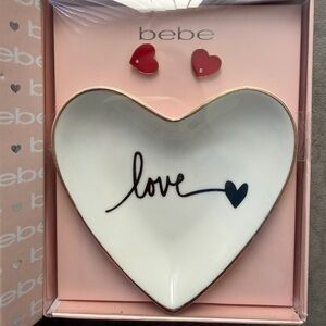 bebe Red Heart Earrings and Love Dish Set